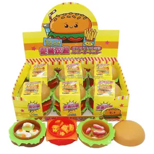 Hot dog French fries poached egg shaped gummy candy Hamburger shape packaging soft gummy candy wholesaler