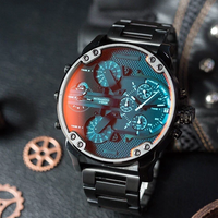 Montre Homme de Course Urbaine Industrielle Géante avec Cadran Multiple, Aiguilles Lumineuses Cyan, Lunette Décorée à Vis et Plusieurs Couronnes