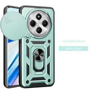 Coque de téléphone antichoc en TPU et PC avec protection magnétique, <span class=keywords><strong>couverture</strong></span> intégrale, cache-caméra coulissant et support, personnalisable, MOQ 30 pièces, modèle Redmi 14C, couleur rouge - Product Image 4