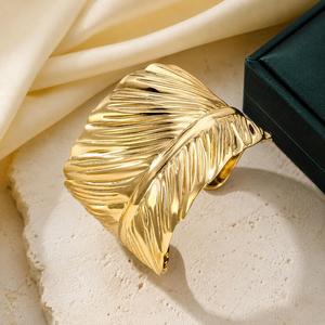 New Trendy Gold Plated Punk Style Feather Big Circle Open Cuff Bangle <b>Boho</b> <b>Bracelet</b> Set for Women Jewelry - Product Image 4