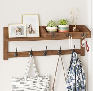 Tường Hooks với kệ 26.57inch với kệ Wall Mount mail Organizer Key chủ bằng gỗ lối vào tường treo gỗ Giá áo - Product Image 1