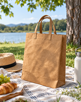 Sac fourre-tout en papier kraft lavable, grande capacité, sac à main, sac de shopping, sac de transport pour ordinateur portable, pour le travail quotidien, les voyages et la vente en gros