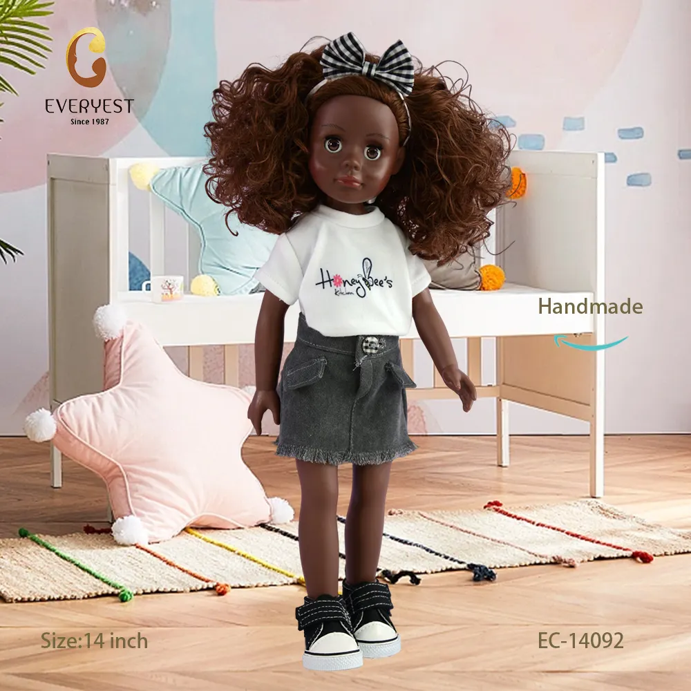 Vinil Africano Americano Baby Doll com Cabelo Encaracolado Cabeça para Trança Preto Moda Box Embalagem Unisex Educacional Lovely Doll Toy