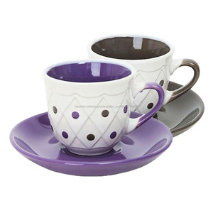 Punto de la onda a granel de café de cerámica taza de té y platillo dulce de cerámica café tazas - Product Image 4