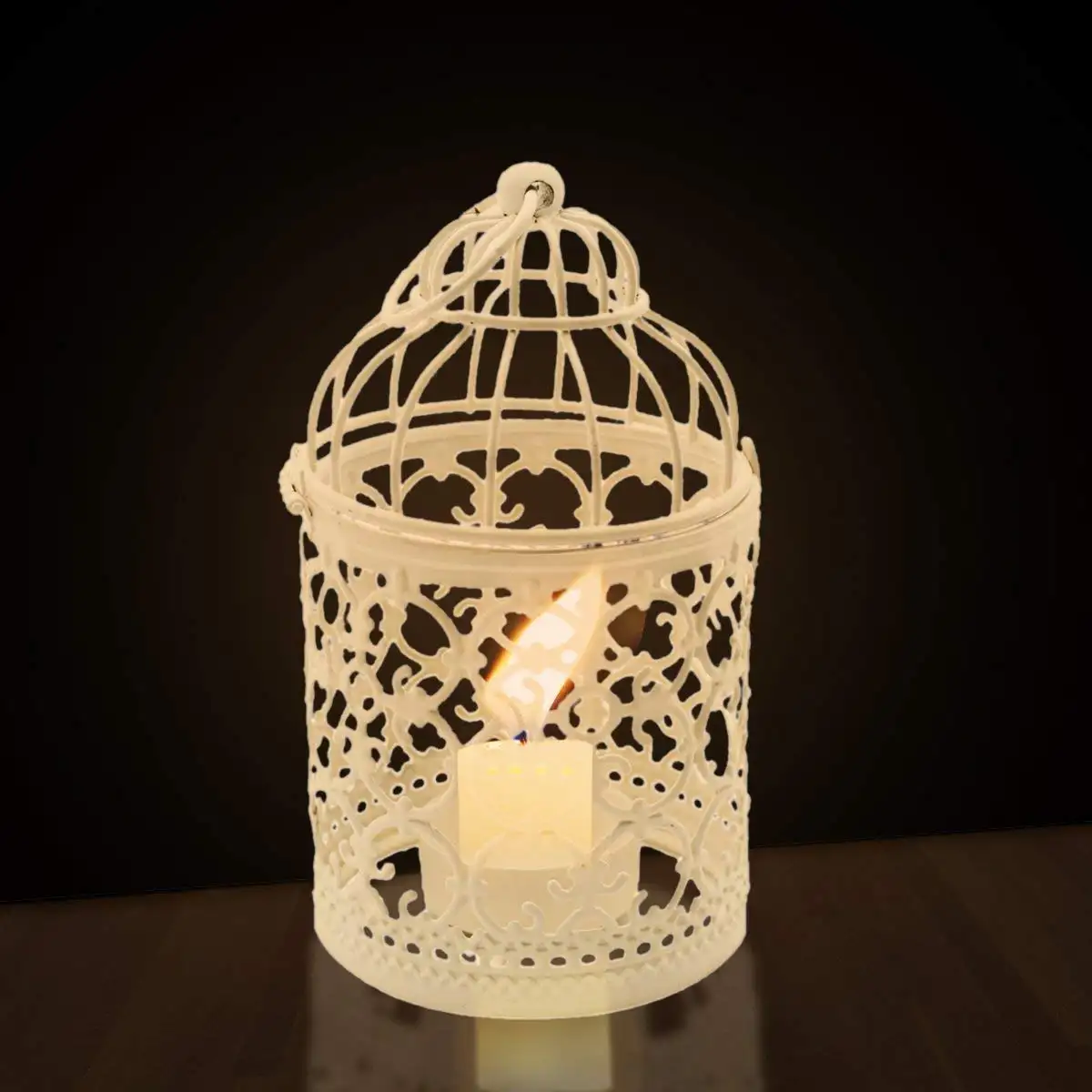 Mini Metal Tealight Hanging Birdcage Lantern, Vintage Decorative Centerpieces of Wedding & Party Pack of 6(White)