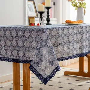 ready-made clothes printing table cloths and mats dining table cloth sets blue printed pattern table linen