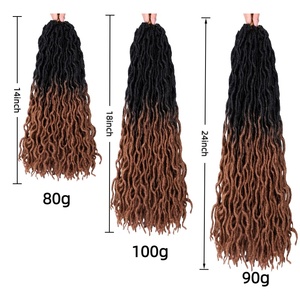 Vente en gros de locs synthétiques souples de 14 à 26 pouces pour dreadlocks, faux locs, tresses au crochet, locs ondulés de déesse, trame unique, 90g de cheveux - Product Image 2