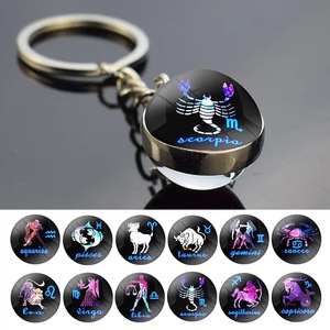 Cute Birthday Gift Keychain Bag Pendant Double-sided Glass Ball Luminous Twelve Constellations Keychain