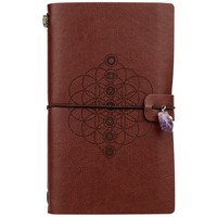 Carnet de notes magique quotidien et hebdomadaire en cuir médiéval avec sept pierres, pierre de cristal vintage, blanc, gravé, brun, en gros