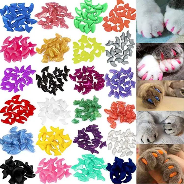 カラフルな40色のペットの猫の爪の爪は接着剤で柔らかい猫の爪のキャップをカバーします