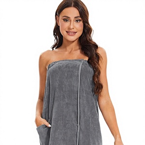 Solid Terry Shower Wrap Robe for Women Soft Bathrobe with Adjustable Snap Closure