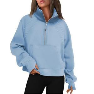 Cardigan à capuche multi-panneaux personnalisé à manches longues avec fermeture éclair, double cordon de serrage, patch, crop top, sweat-shirt à capuche pour femme - Product Image 2