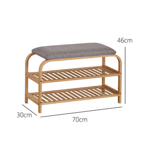 Double Layer Shoe Changing <b>Stool</b> With Storage For Entryway Home Use <b>Bamboo</b> Footrest Bench - Product Image 5