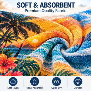 Toalla de playa Tropical Sunset de microfibra de secado rápido con estampado floral, rectangular, lista para la playa, para adultos - Product Image 5
