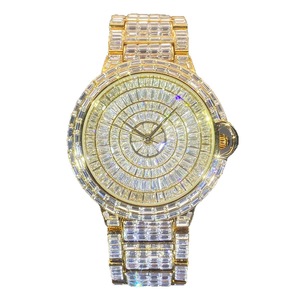 Orologio da Uomo al Quarzo con Diamanti <span class=keywords><strong>Baguette</strong></span> e Cristalli, Completamente Tempestato di Diamanti, in Oro, Vendita all'Ingrosso dalla Fabbrica - Product Image 3