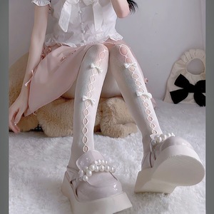 Lolita Bow Tie Hollow Fishnet Stockings 0D Ultra Thin Transparent Women's Shaping Hosiery - Product Image 4