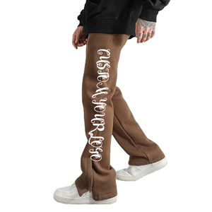 Men's High Quality 420Gsm Cotton French Terry Sweatpants Distressed Wash Streetwear with Elastic Waistband and Flare Pants - Product Image 2