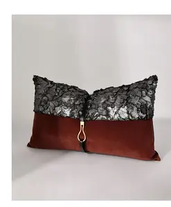 AIBUZHIJIAモダンラグジュアリーブラックスロークッションカバー装飾ホームメタル光沢ソファ用装飾枕カバー