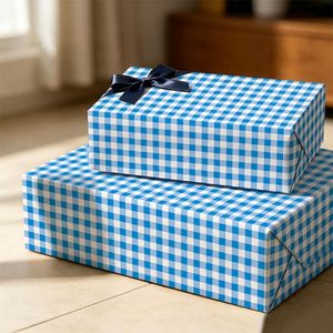 Blue Checkerboard Wrapping Paper 17 In X 32.8 Ft Double Side Reusable Gift <b>Wrap</b> For Multiple Occasions - Product Image 5