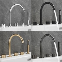 Ensemble de robinetterie de baignoire romaine à haut arc avec douchette à main, montage sur pont, large fixation 5 trous, en laiton, pour salle de bain