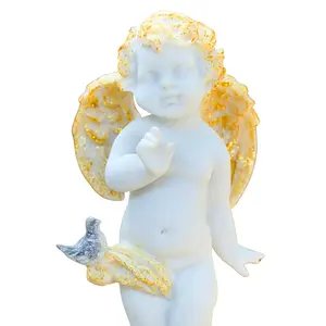 Cadeaux et artisanat Artisanat en résine Bébé Chérubins Statue d'ange Sculpture blanche en résine Design et couleur personnalisés Décoration de jardin