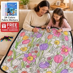 꽃무늬 색칠 블랭킷 재사용 가능 세탁 가능 어린이 DIY 그래피티 블랭킷 블랙 화이트 꽃 가족 공예 활동 선물 맞춤 제작 - Product Image 3