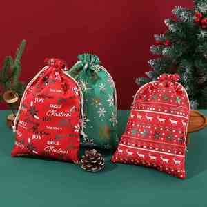 Nouveau sac cadeau de Noël avec motif flocon de neige et cerf, pochette en chanvre fin avec cordon de serrage pour bonbons et cadeaux - Product Image 2