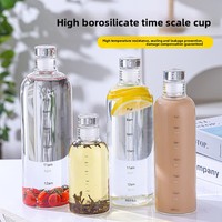 Bouteille de sport en verre High Sense 12oz 16oz pour lait et jus, mignonne bouteille d'eau avec échelle de temps