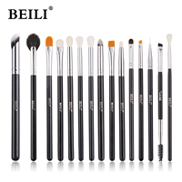 Ensemble professionnel de 15 pinceaux de maquillage classiques noir et argent, manche en bois, poils synthétiques doux pour le correcteur de teint