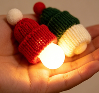 Mini-lumières de Noël tricotées en forme de bonnet, guirlandes lumineuses LED blanc chaud à piles avec pompons, petites housses de bonnet en tricot