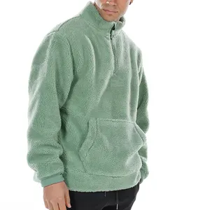 Popular High Quality Soft Fleece Warm Winter Long Sleeve Sport Fitness Big Pocket front 1/4 Zipped Sweatshirt Hoodie for Men
