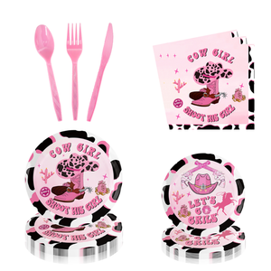 Juego de Platos, Vasos, Servilletas y Artículos de Mesa Desechables de Papel con Diseño de Botas Vaqueras Rosas DAMAI para Halloween - Product Image 3