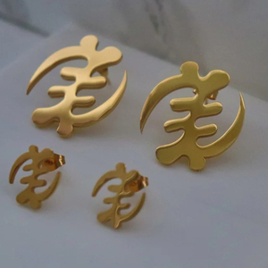 Pendientes de acero inoxidable 2023 con símbolo étnico, joyería con cierre de tuerca, con Gye Nyame, chapado en oro Popular, estilo africano, Ghana - Product Image 2