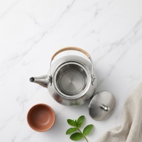 Tetera de Acero Inoxidable Apta para Inducción con Asa de Ratán, Tetera de Estilo Zen de Lujo con Infusor para Hervir Agua