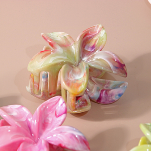 Pince à <span class=keywords><strong>cheveux</strong></span> coréenne en plastique, motif fleur, forme requin, 8 cm, finition marbre <span class=keywords><strong>lisse</strong></span>, pour filles et femmes - Product Image 3