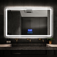 Miroir de salle de bain intelligent LED sans cadre rectangulaire personnalisé CF avec bouton tactile anti-buée et éclairage intelligent, lampe murale décorative