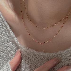 สร้อยคอจี้แหวนเพชรพลอยสีแดงเงินแท้ S925 ดีไซน์หรูหราสไตล์จีน ประดับลูกปัด งานฝีมือชั้นสูง - Product Image 2