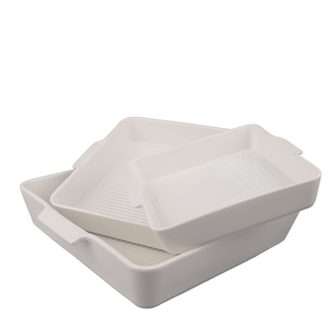Cacerola de cerámica rectangular grande ecológica para horno, juego de gres, asas dobles, lasaña de porcelana, sartenes para hornear - Product Image 4