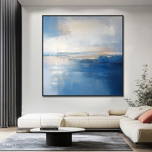 Dekorasi rumah besar dilukis tangan akrilik biru putih abstrak bertekstur pemandangan laut lukisan Linen kanvas seni Modern dekorasi dinding kustom - Product Image 4