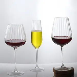 Vintage Goblet Wine Glass Cup Luxury Crystal Champagne Flute Glasses Ribbed Burgundy Bordeaux Wine Glass Long Stem Goblet Goblet