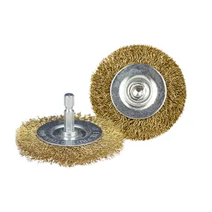 Brosse en laiton de roue de fil circulaire pour la roue de polissage de perceuse brosse métallique sertie d'acier inoxydable plaquée par cuivre de banc de tige de 6mm