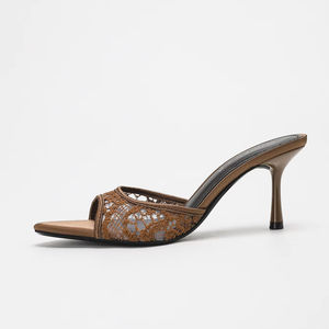 4302a-46 קיץ אופנה חדשה פתוחה הבוהן סנדלים רתיק תחרה סקסי 7.5 ס "מ הצביע הבוהן מחודדות עקבים גבוהים לנשים - Product Image 3