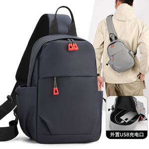 Men's Chest <b>Bag</b> Gray <b>Black</b> Military Green Dark Blue Solid Color With Usb Port Everyday Outfits Breathable Spring 2025 - Product Image 2