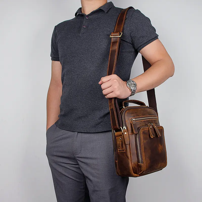 Brown Handmade Cowhide New Leisure Vintage Leather Briefcase Casual Single Shoulder Men's Messenger Bags