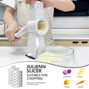 Râpe à fromage rotative, râpe à légumes manuelle, coupe-légumes 3-en-1, trancheuse et hachoir avec <span class=keywords><strong>base</strong></span> à forte aspiration, blanc - Product Image 5