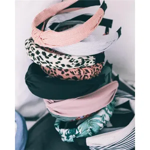 Stripe fabric Headband Wide Twist Knotted Leopard Hairbands Hair Turban for Girls Ladies Women Hair accessories