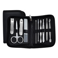Kit professionnel de soins des ongles 10 pièces en acier inoxydable, ensemble de manucure et pédicure avec étui de voyage, logo personnalisé, fabricant