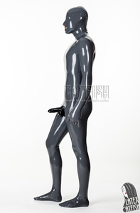 Herren Express Pass Dunkelgrauer 0,4mm Dicker <span class=keywords><strong>Latex</strong></span>-Catsuit mit 2-Kondom-Penishülle, Handschuhen & Kapuze - Product Image 3