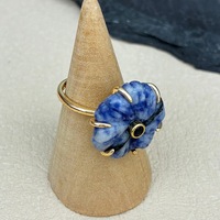 Cincin Batu Malachite, Tiger Eye, Obsidian, dan Kristal Alami Ukiran Bunga Bohemia Berlapis Emas yang Dapat Disesuaikan untuk Wanita dan Pria