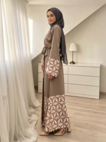 Abaya Kimono Ouverte avec Applique Géométrique Effilochée, Abayas Modestes de Dubaï pour Femmes Musulmanes (1765)